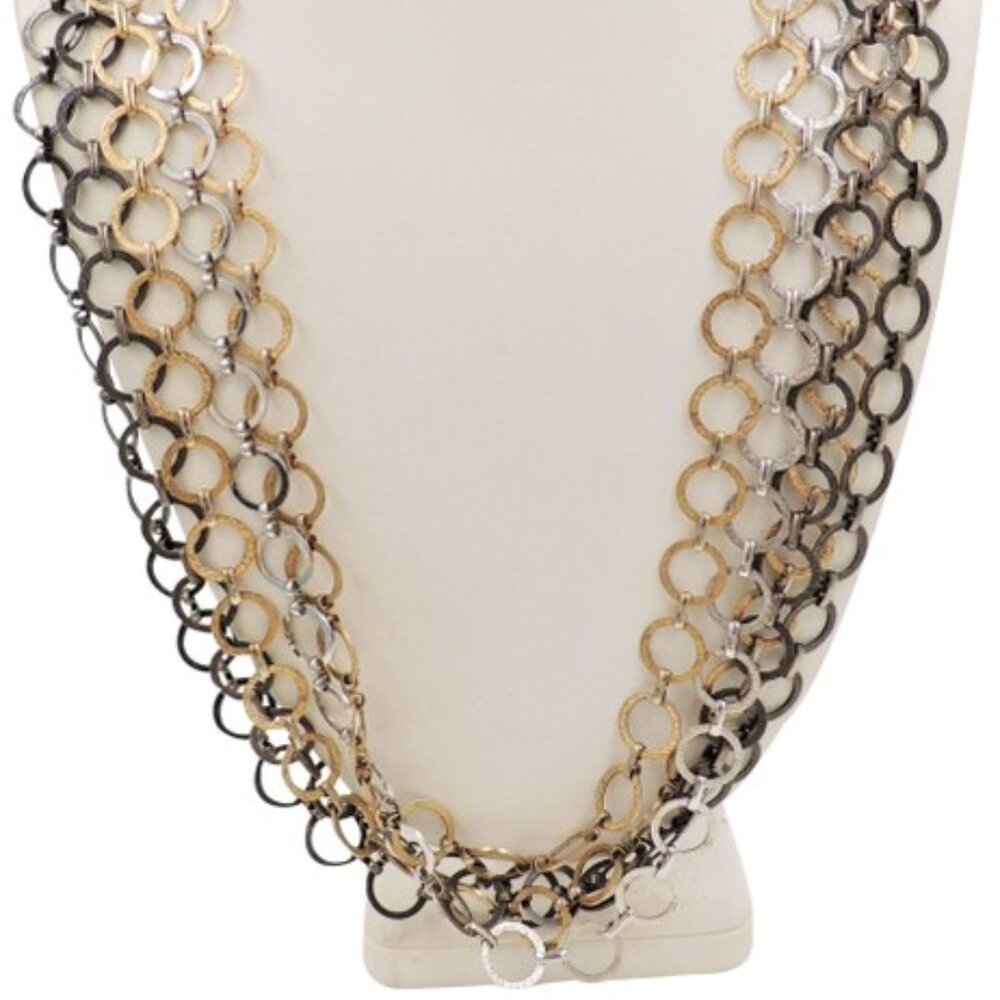Vintage 1960s Signed Napier Tri-Tone Long Round Link Necklace